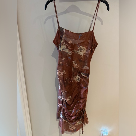 Super Stretchy Mesh Brown Micas Spaghetti-Strap Dress - Picture 1 of 4